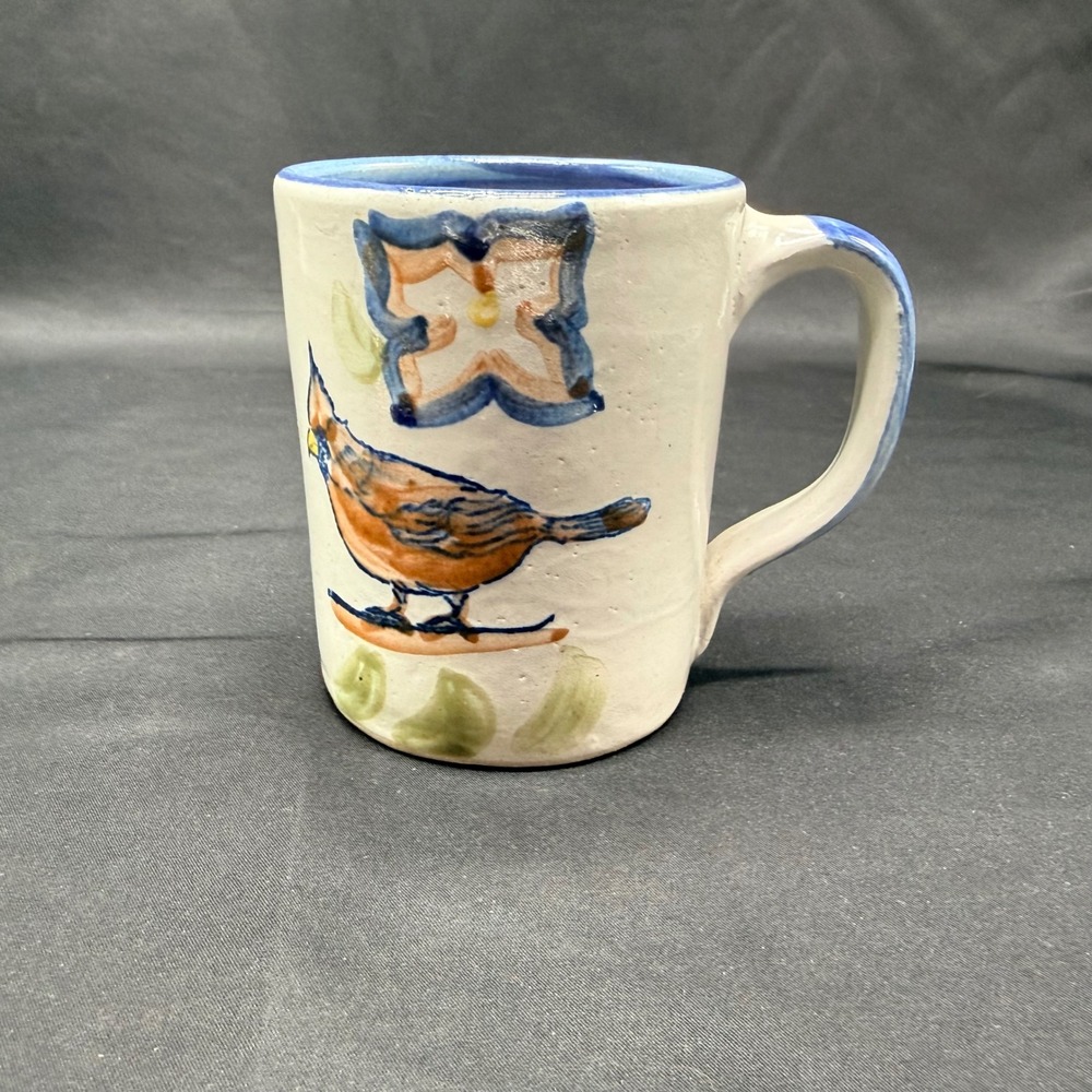 Louisville Stoneware Cardinal Bird Coffee Mug Hand Painted Kentucky Pottery Blue